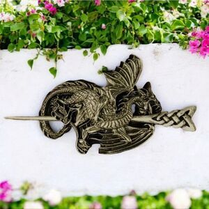 Wyvern Dragon Hair Stick Barrette Bronze Nordic Myth Viking Fantasy Twist Clip